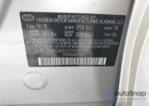 2018 Hyundai Elantra Sel z USA, uszkodzony, nr VIN 5NPD84LF0JH337791
